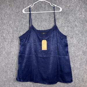 Andree By Unit Shirt Womens 1X Blue Satin Cami Y2k Classic Capsule Party Date